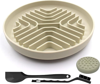 Slow Feeder Bowls for Dogs and Cats, 7.9inch Slow Down Bowl with Suction Cups, Puzzle Pet Bowls Non-Slip Design Dishwasher Microwave Safe (Beige)