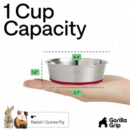 GORILLA GRIP Dog Bowls, Food Grade 304 Stainless Steel, Holds 1 Cup Each (8 fl oz) Food and Water Bowl for Feeding Dogs and Cats, Dishwasher Safe, Rust Resistant, BPA Free Rubber Base Set of 2 Red