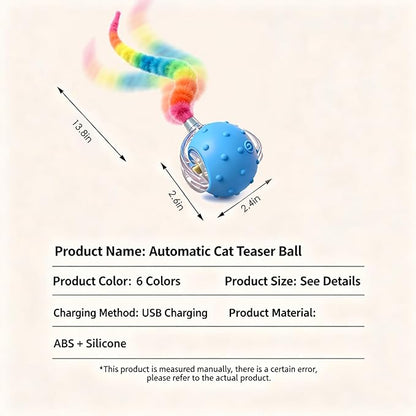 Interactive Cat Toys for Indoor Cats with 3 Interchangeable Tails - Automatic Moving & Chirping Ball, Self Play Toy for Playful Kittens & Bored Cats Home Alone (Blue)