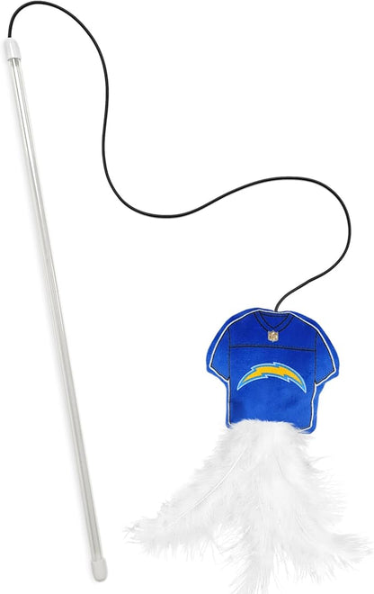 NFL Los Angeles Chargers Team Jersey Wand with CAT NIP, Cat Toy Jersey Shaped Plush Teaser Toy for Cats & Kittens - Interactive Pet Toy for Play & Exercise