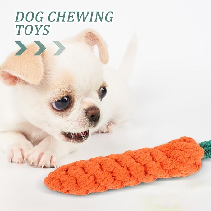 balacoo Carrot Dog Rope Toy 9.45In Interactive Pet Chew Toy for Teeth Cleaning Tug of War and Stress Relief Durable Cotton Rope Plaything