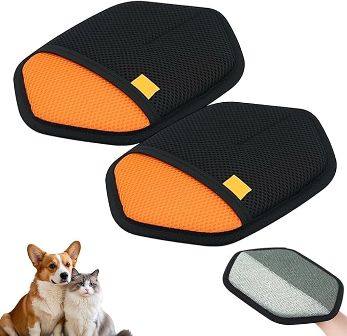 2 Pack Pet Hair Removal Glove for Cats & Dogs, 2026 Upgrade Pet Hair Remover Electrostatic Gloves Pet Hair Remover Glove for Couch, Furniture, Carpet, Curtain (Orange)