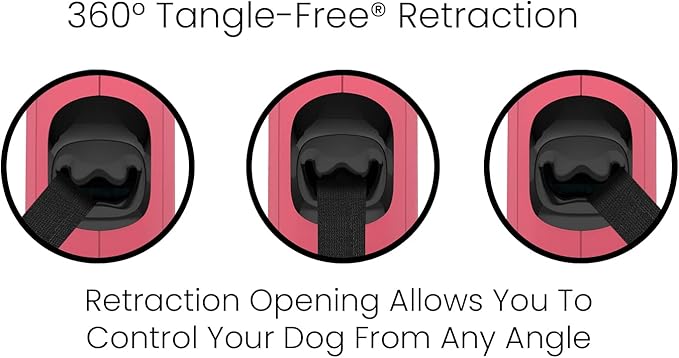 TUG Monochrome 360° Tangle-Free Retractable Dog Leash | 16 ft Strong Nylon Tape (Small, Pink)