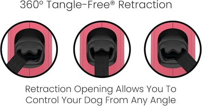 TUG Monochrome 360° Tangle-Free Retractable Dog Leash | 16 ft Strong Nylon Tape (Small, Pink)