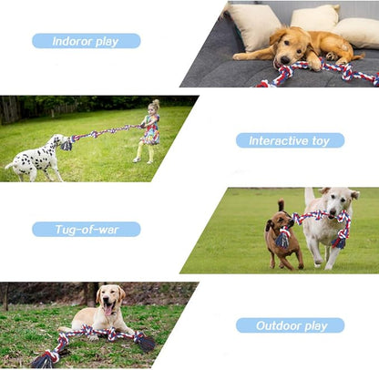 Bmag Dog Rope Toys for Aggressive Chewers, Interactive Heavy Duty Dog Toys for Medium Large Dogs, Tough Twisted Rope Toy with 5 Knots (Red)