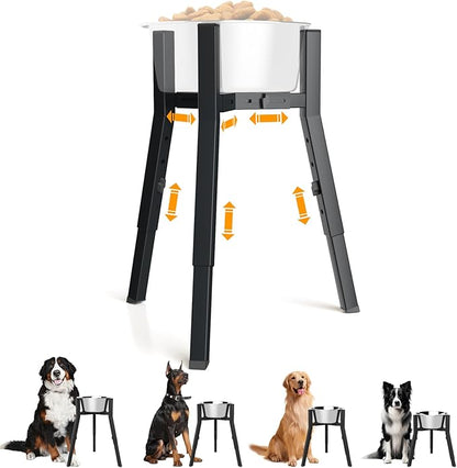 SHAINFUN Raised Dog Bowl Stand, Adjustable Height & Width, Single Elevated Food Water Holder, Bowl Not Included