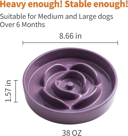 8.66 in Purple Ceramic Slow Feeder Dog Bowl for Medium and Large Breed,Fast Eater Dog Food Water Dish Heavy Wighted,Puppy Bowl for Fast Eaters,Puzzle Slow Eating Dish Modern Cute
