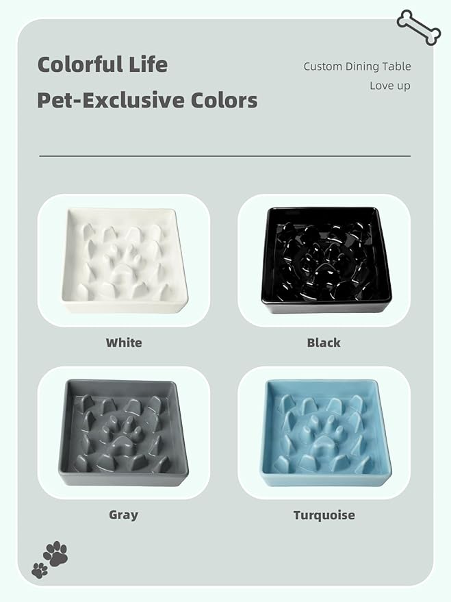 Ceramic Slow Feeder Dog Bowl, 1.8 Cup Fun Pet Food Dish for Small & Medium Breeds to Slow Down Eating, Anti-Gulping, Stop Bloat, Preventing Choking (Black)
