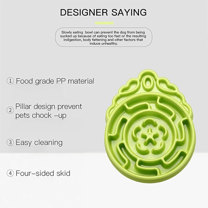 Slow Feeder Dog & Cat Bowl - Interactive Maze Puzzle Dish for Healthy Digestion, Anti-Gulping Food Grade Feeder(Green)