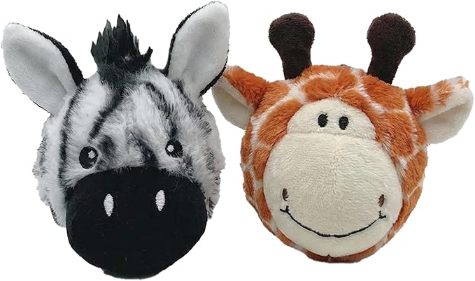 Pet Lou Ez Squeaky Ball Twin Pack - Giraffe and Zebra, 4-inch Height