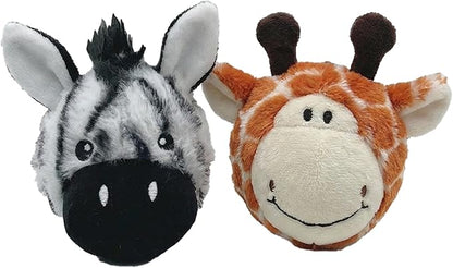 Pet Lou Ez Squeaky Ball Twin Pack - Giraffe and Zebra, 4-inch Height