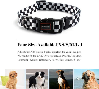 QQPETS Adjustable Soft Dog Collar: Print Flower Pink Multicolor Cute Patterns for XS Small Medium Large Pet Girl Boy Puppy Walking Running Training (S, Plaid)