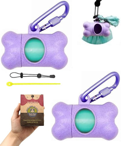 Dog Poop Pickup Bags Holder Dispenser with Standard-Sized Leak-Proof Scented Doggy Waste Bags and Carabiner Hook and Loop Fastener Never Loose on Leash Lead Again (2 Holder 30 Bags, Purple)
