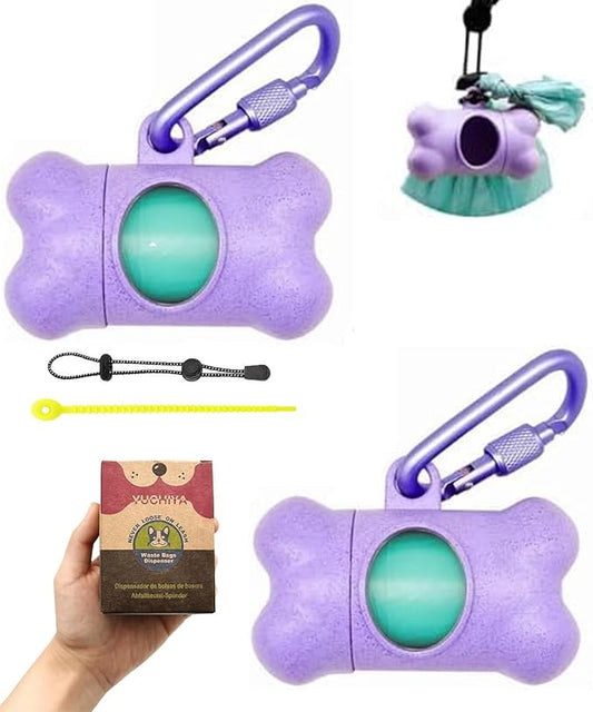 Dog Poop Pickup Bags Holder Dispenser with Standard-Sized Leak-Proof Scented Doggy Waste Bags and Carabiner Hook and Loop Fastener Never Loose on Leash Lead Again (2 Holder 30 Bags, Purple)