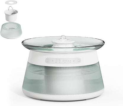 GJEASE Glass Smart Pet Water Fountain,Cat Drinking Water Fountain Bowl No Filter,Battery Operated Filterless Pet Water Fountain
