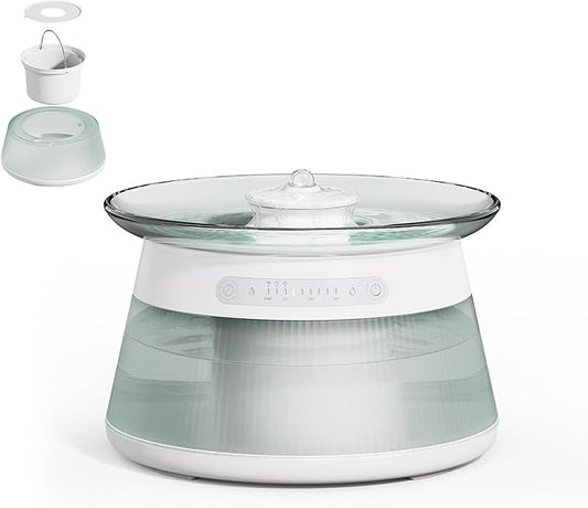 GJEASE Glass Smart Pet Water Fountain,Cat Drinking Water Fountain Bowl No Filter,Battery Operated Filterless Pet Water Fountain