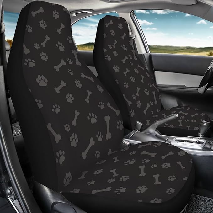 Dreaweet Dog Paw Print Car Seat Covers Front Seats Only Washable & Universal 2 Piece Bucket Seat Covers for SUV Sedan Cute Car Accessories for Women Dog Lover