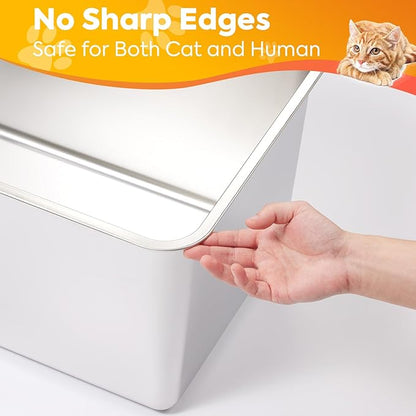 Yangbaga Extra Large Stainless Steel Litter Box, Leak Proof 12 Inches High Sides for Urine & Litter Trapping, Corner Litter Box for Kittens, Older Cats,Non-Stick,Non-Slip,No Sharp Edges