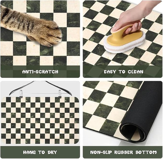 Dog Food Mats for Floors Waterproof, Pet Water Bowl Mats Pet Feeding Absorbent Placemats Plaid 17 * 30 inch