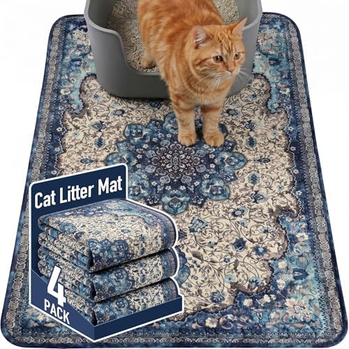Hompet Cat Litter Mat 4 Pack, 18x28 Machine Washable Trapping Mats for Cats, Super Absorbent & Urine-Proof Cat Litter Box Mat for Floor, Waterproof & Non Slip Kitty Litter Rug by Hompet