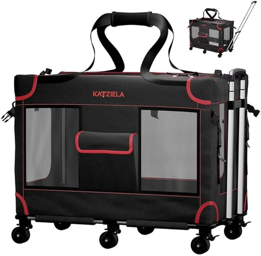 MegaCruze Rolling Pet Carrier for Medium & Large Dogs 25”x17”x20”. Lockable Wheels Zipper Locks Telescopic Handle Breathable Mesh, Removable Wheel Base, Stress-Free Travel Outdoor and Indoor