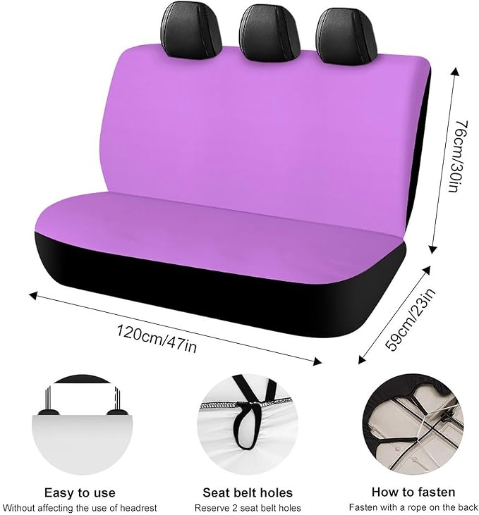 Men's Padded Rear Bench Car Seat Cover, Universal Fit Auto Soft Back Seat Cover, Dirt Proof Dog Car Back Seat Cover for Trucks SUV Compatible with Light Purple