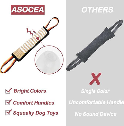ASOCEA Dog Tug Toy,Bite Jute Pillow Pull Toy Tough Squeaky Dog Toys with 2 Handles for Medium to Large Dogs Interactive Toy Tug of War Lasting Training Equipment
