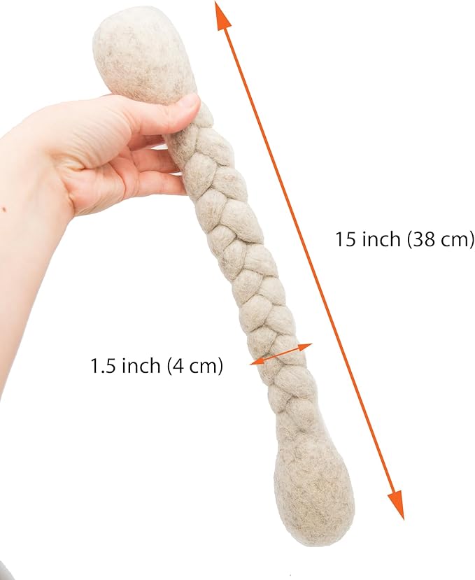 Glaciart One 15-Inch Dog Wool Rope Toy - Durable Chew Toys for Small and Medium Breeds - Natural, Plastic-Free, Non-Allergic - Long-Lasting Play and Activity Ball for Dogs, Indoors and Outdoors