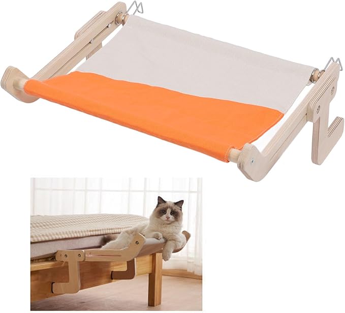 Pilipane Cat Window Perch Wood Window Hanging Pet Hammock Sturdy Frame Cat Sleeping Bed Seat Shelves for Windowsill Bedside