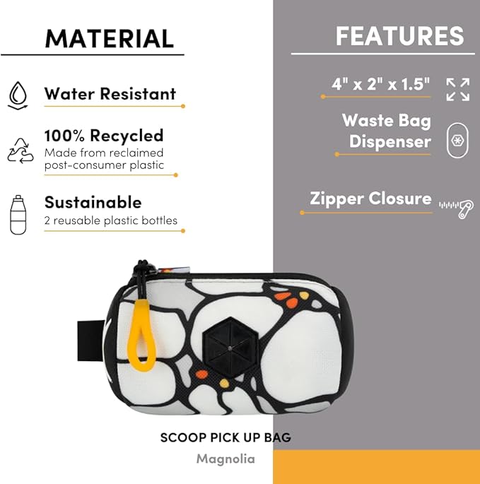 OllyDog Scoop Pick Up | Dog Poop Bag Holder | Lightweight & Water-Resistant Dispenser | Leash Attachment for Hands-Free Carry | Fits Standard Waste Bag Rolls (Magnolia)