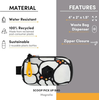 OllyDog Scoop Pick Up | Dog Poop Bag Holder | Lightweight & Water-Resistant Dispenser | Leash Attachment for Hands-Free Carry | Fits Standard Waste Bag Rolls (Magnolia)
