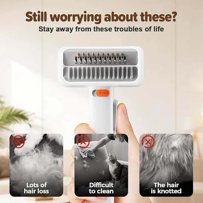 2-in-1 Pet Self-Detangling & Grooming Comb, 2026 New Deshedding Tool for Dogs & Cats, Undercoat Rake & Brush for Long or Short Hair, Removes Mats, Tangles & Loose Fur (White*1)