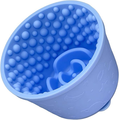 2-in-1 Licking Toy & Silicone Slow Feeder Bowls with Suction Cup - Non-Slip Mat for Bored Medium and Large Breed Dogs, Anxiety Relief, Anti-Choking (5.3" x 3.7", Light Blue)