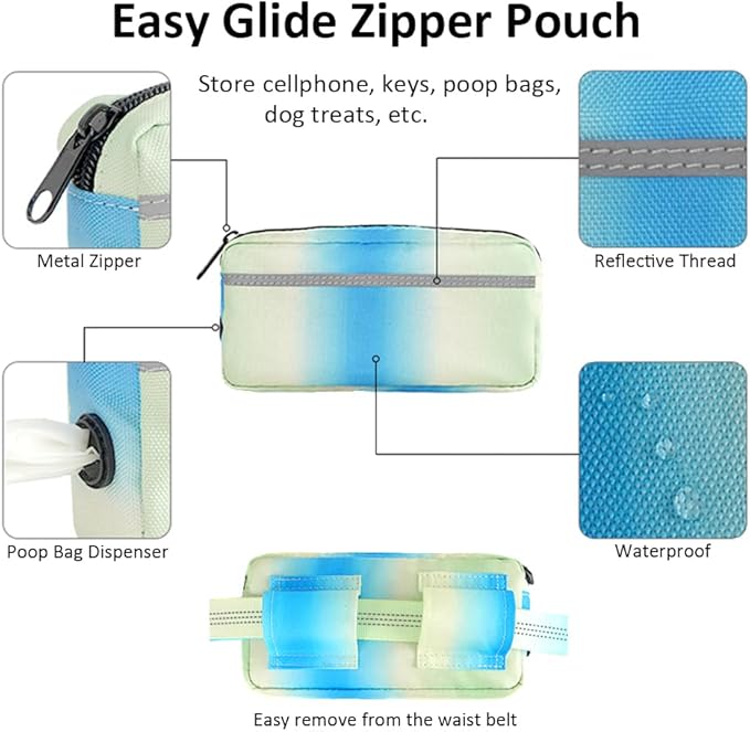 Hands Free Dog Leash with Zipper Pouch, Dual Handles and Durable Reflective Bungee for Walking, Jogging and Running Medium Large Dog (Pink+Cyan)