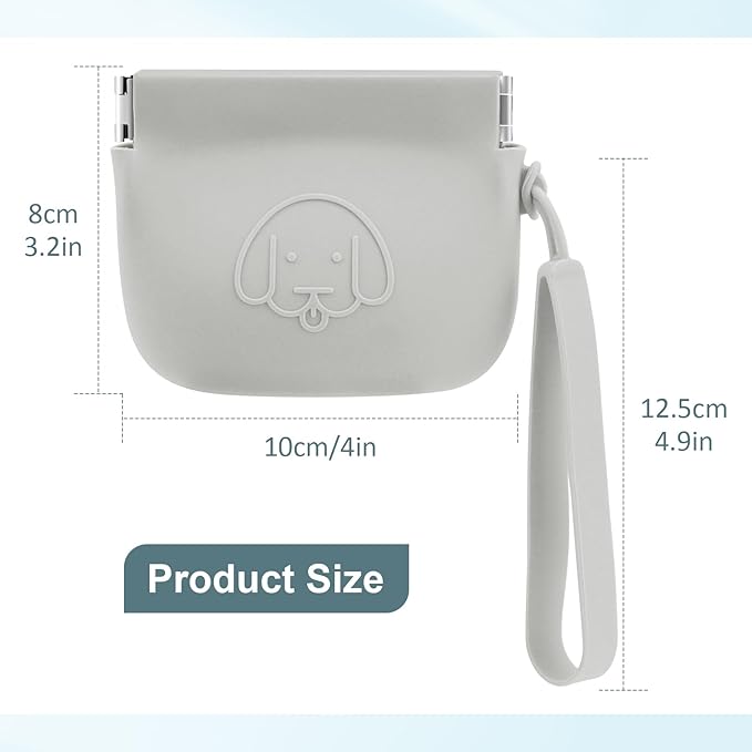 WALLFID Silicone Dog Treat Pouch Small Bag,Auto Closure,with Pet Training Clicker,Walking Bag for Dog and Cat,Pocket Size,Easy to Clean,Odorless (light grey)