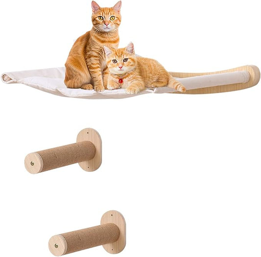 Cat Hammock Wall Mounted Shelf with Two Steps - Cat Wall Shelves and Perches for Sleeping, Playing, Climbing, and Lounging - Modern Bed & Furniture for Large Cats or Kitty