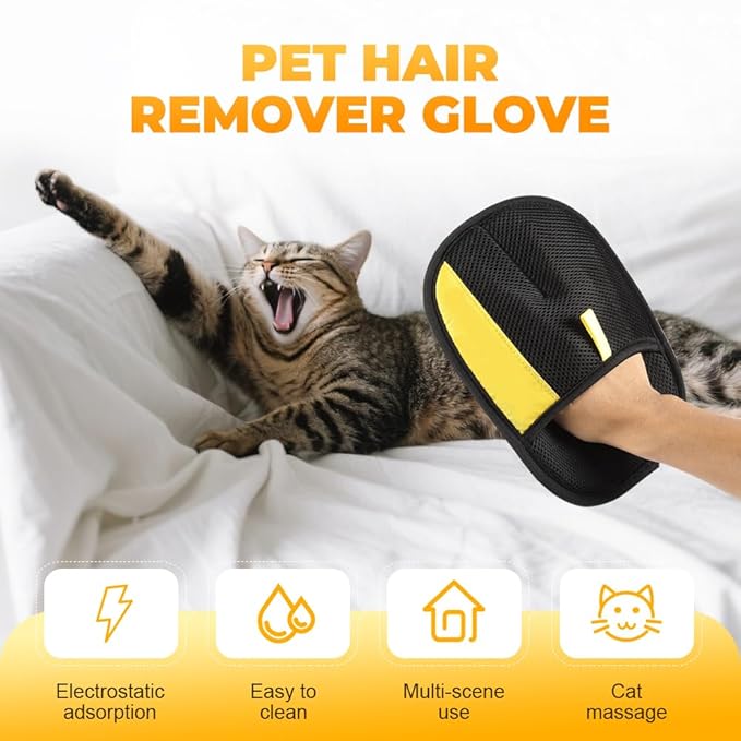 Pet Hair Removal Glove,Efficient Grooming Gloves for Cats & Dogs,Electrostatic Pet Hair Remover for Bed Sheets Couch Clothes Carpet Car Seat,Reusable Washable Hair Remover Gloves (Black/1pcs)