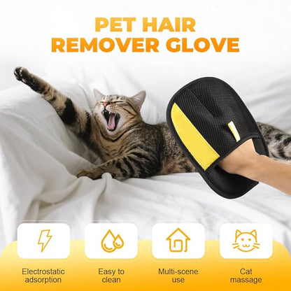 Pet Hair Removal Glove,Efficient Grooming Gloves for Cats & Dogs,Electrostatic Pet Hair Remover for Bed Sheets Couch Clothes Carpet Car Seat,Reusable Washable Hair Remover Gloves (Black/1pcs)
