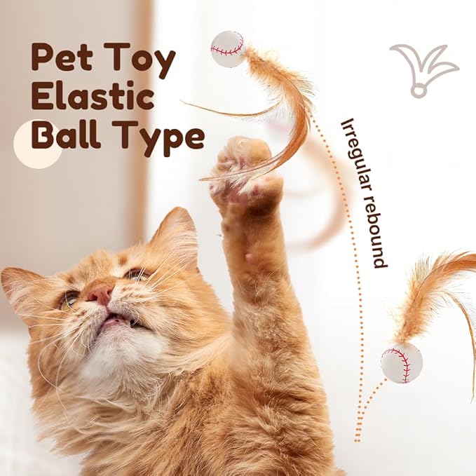 Interactive Feather Ball Toy Set for Cats, 2025 New Rolling Cat Toy with Elastic Spring Base & Soft Silicone Feathers for Indoor Cats/Kittens, Exercise & Training Stimulating Toys (Football)