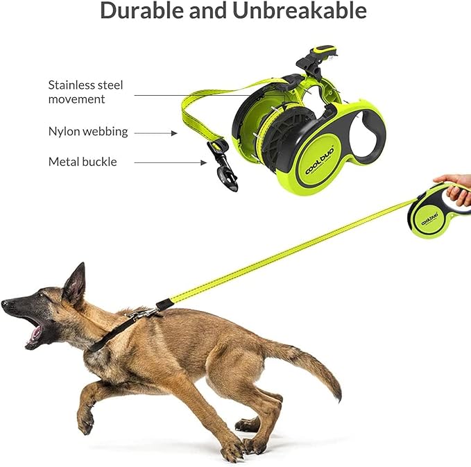 Retractable Dog Leash, 16 ft Pet Walking Leash for Medium Dogs up to 66 lbs, One Button Break & Lock, Heavy Duty, Strong Nylon Tape, Tangle-Free (Green, Medium)