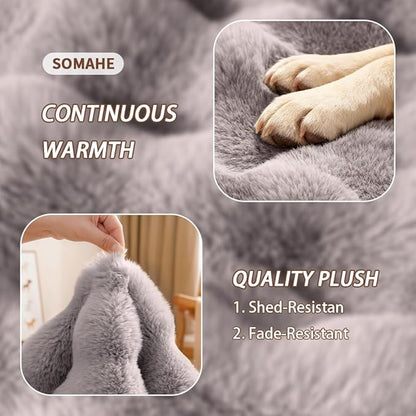 Large Dog Bed Mat, Extra Large Plush Faux Fur Washable Pet Bed for Large Dogs, Non-Slip Fluffy Dog Mat – Machine Washable XL Dog Sleeping Pad for Large Breeds, 35 x 27 Inch Grey