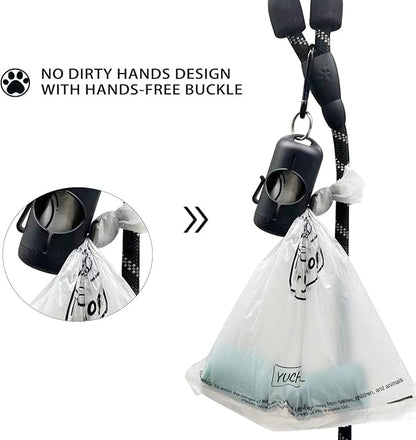 Dog Poop Bag Holder with Leash Clip, Adjustable Strap & 2-Side Hooks for Used Dog Waste Bags (Black)