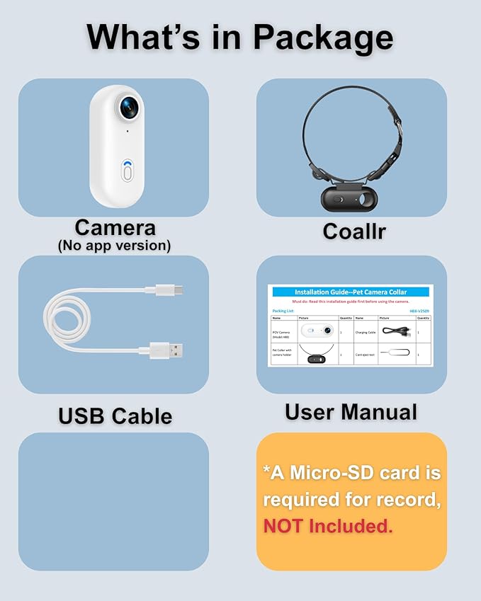 Dog & Cat Camera Collar, 1080P HD Video Recording Pet POV Cam for Medium Dogs & Large Cats, M-Size, Rechargeable Mini Action Camera with USB Playback on PC