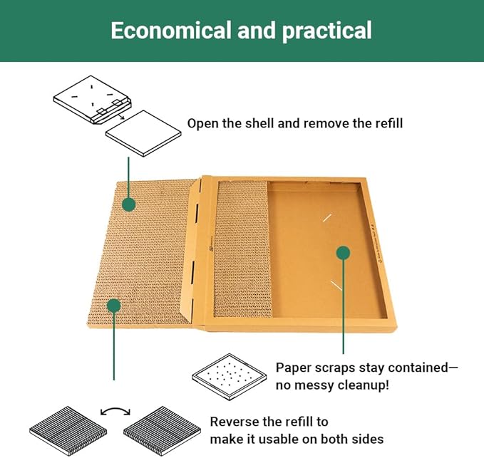 Cat Scratching Pad Board, Refillable and Combinable Corrugated Cat Scratchers for Indoor Cats, Double-Sided and Recyclable Cardboard (2Refill+2Pack)