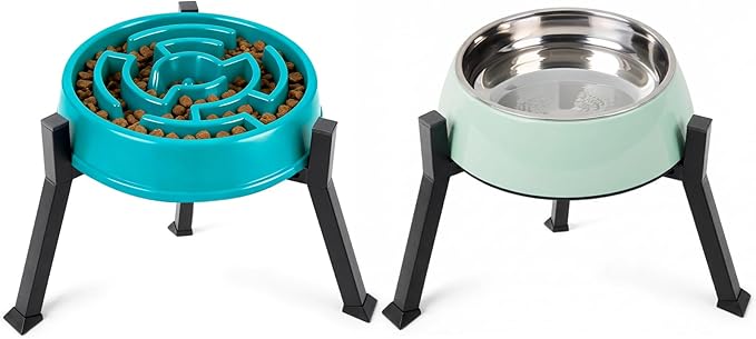 LOOBANI Raised Dog Bowl Stand: Adjustable Width Elevated Dog Bowl Stand Water Food Feeder for Adult, Seniors, Older, Arthritis Dogs, Fits for Bowls Width 5.9"-8.7" (Without Bowls) Black Medium 2 Pack