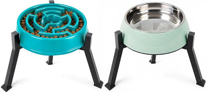 LOOBANI Raised Dog Bowl Stand: Adjustable Width Elevated Dog Bowl Stand Water Food Feeder for Adult, Seniors, Older, Arthritis Dogs, Fits for Bowls Width 5.9"-8.7" (Without Bowls) Black Medium 2 Pack