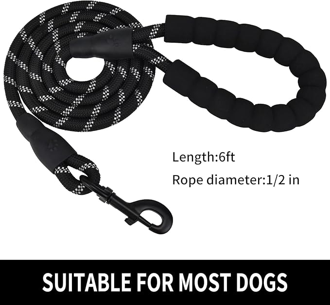 5/6 FT Strong Pet Dog Leash with Soft Padded Handle,Highly Reflective Rope for Night Walking,360-Degree Rotating Metal Buckle Without Tangles,Suitable for Small,Medium and Large Dogs.(6ft)