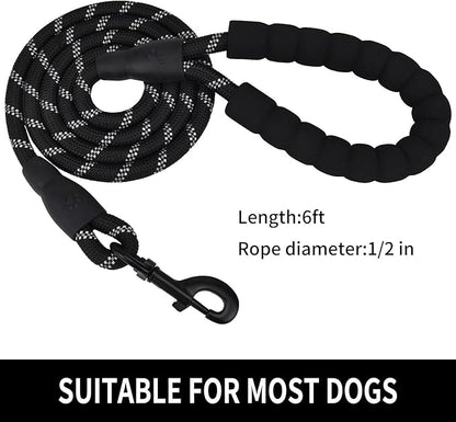 5/6 FT Strong Pet Dog Leash with Soft Padded Handle,Highly Reflective Rope for Night Walking,360-Degree Rotating Metal Buckle Without Tangles,Suitable for Small,Medium and Large Dogs.(6ft)