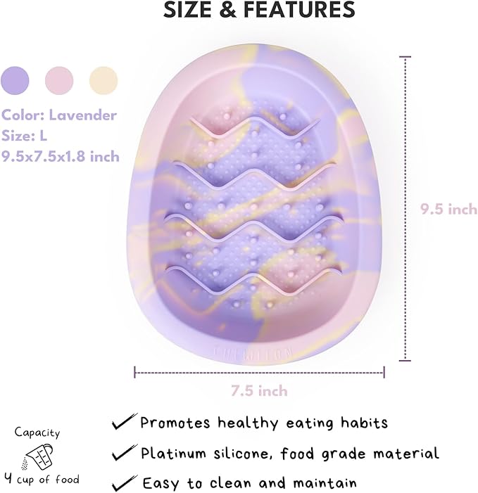 CHEWFFON Easter Dog & Cat Lick Mat Bowls, BPA-Free Silicone Slow Feeder Bowl with Suction Cups, Non Slip Pet Food Bowl Reduces Boredom and Anxiety, Dishwasher Safe, Lavender