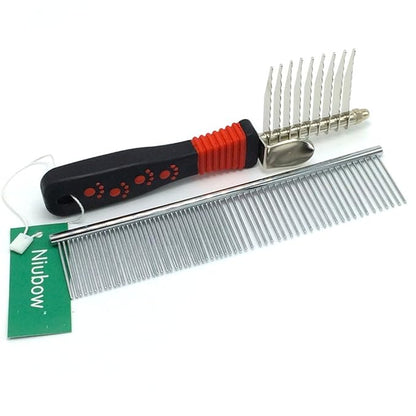 Pet Grooming Tools: Stainless Steel Comb + Dematting Comb, Great Pet Dog Cat Fur Grooming Tool for Mats & Tangles Shedding